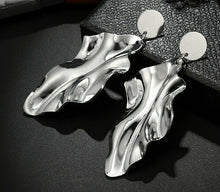 Load image into Gallery viewer, Bold Silver Plated Leafy Geomertric Dangle Drop Earrings
