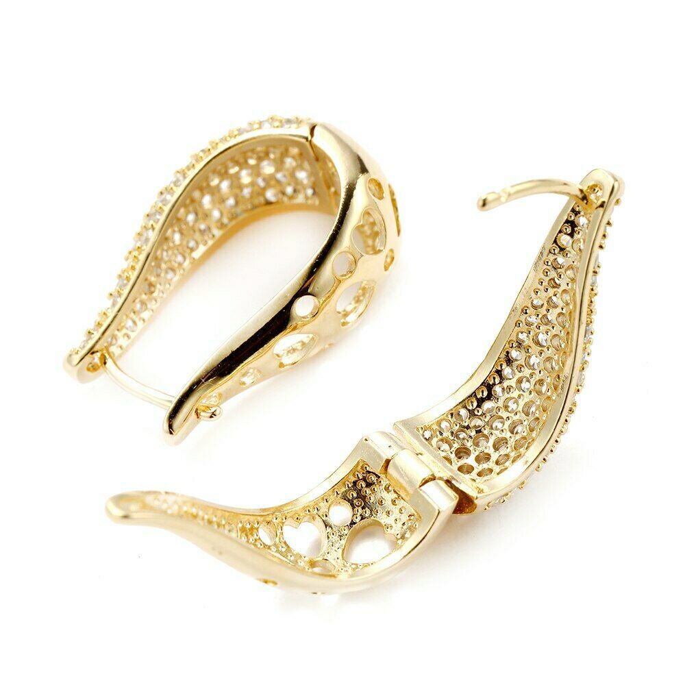 Gold Plated Paved Micro Full Cubic Cut Zirconia Zircon Earrings