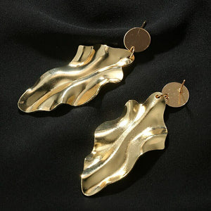 Bold Gold Plated Leafy Geomertric Dangle Drop Earrings
