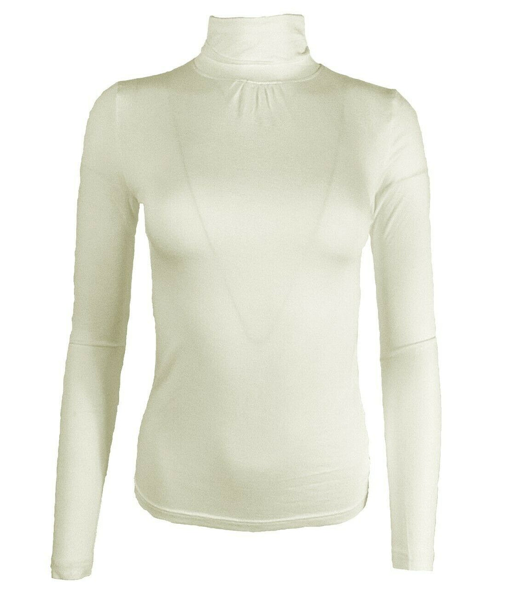 Cream Roll Neck Plain Turtle High Neck Top Jumper