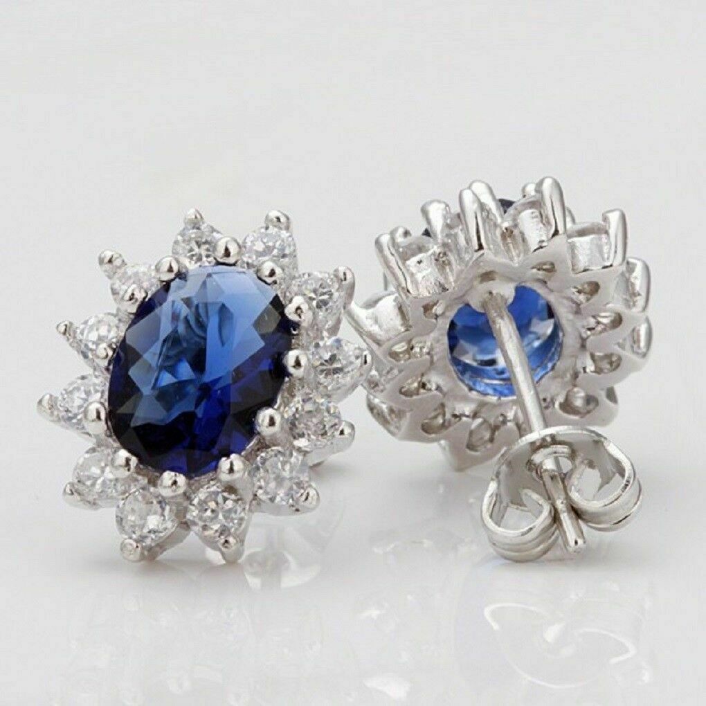 Blue Sapphire & White Crystal Stone Sterling Silver Necklace Set