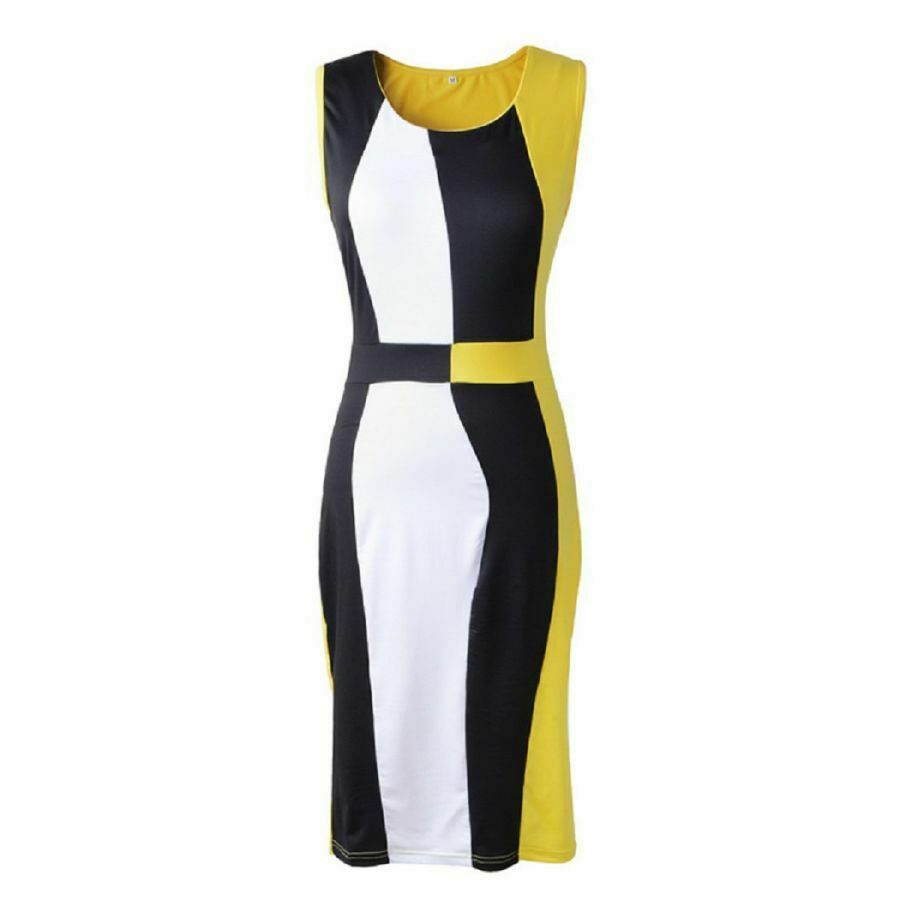 Yellow Multi Sleeveless Color Block Dress