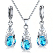 Load image into Gallery viewer, Silver Twirl Ball Water Drop Crystal Earrings &amp; Necklace Set
