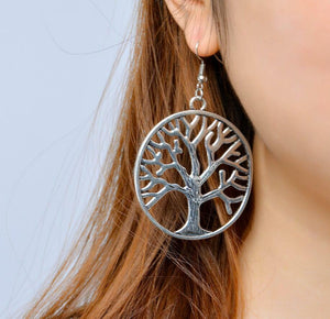 Sterling Silver Tree of Life Drop Hook Earrings