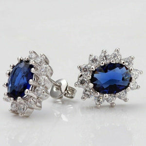 Blue Sapphire & White Crystal Stone Sterling Silver Necklace Set