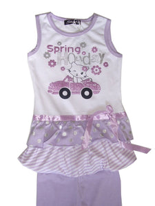 Girls Pink Lilac Spring Holiday Print Sleeveless Top & Leggings Set Party Outfit