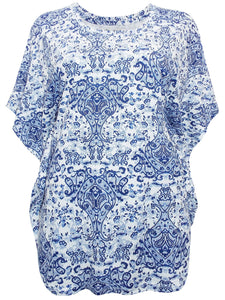 Blue/ Aqua Multi Paisley Printed Kaftan Short Sleeve Blouse