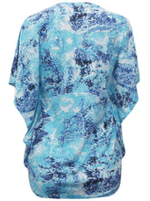 Load image into Gallery viewer, Blue/ Aqua Multi Paisley Printed Kaftan Short Sleeve Blouse
