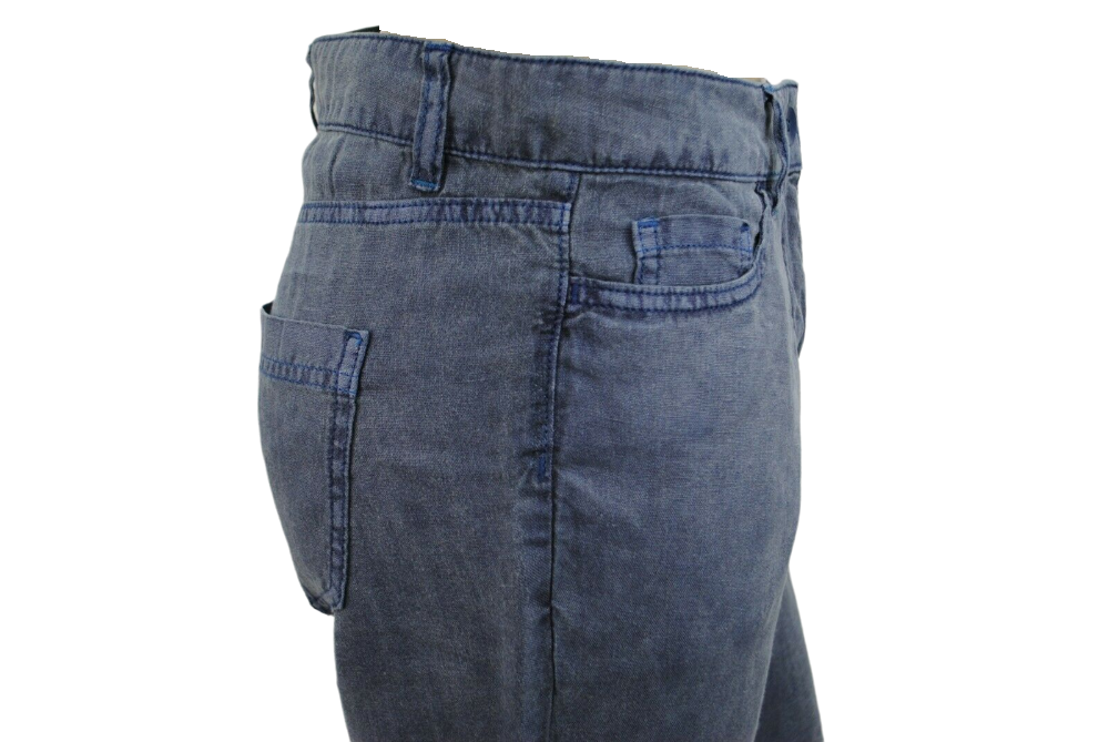 Ladies Faded Navy Wash Soft Linen High Rise Straight Leg Trousers