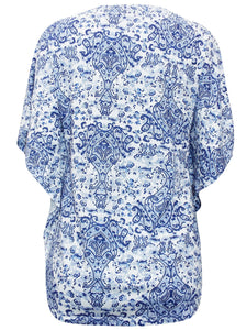 Blue/ Aqua Multi Paisley Printed Kaftan Short Sleeve Blouse