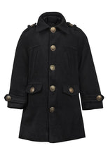 Load image into Gallery viewer, Girls Black Aishty Wool Blend Collared Button Down Lined Thick Winter Coat
