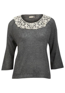 Grey Amichi Soft Wool Blend 3/4 Sleeved Light Knitted Top
