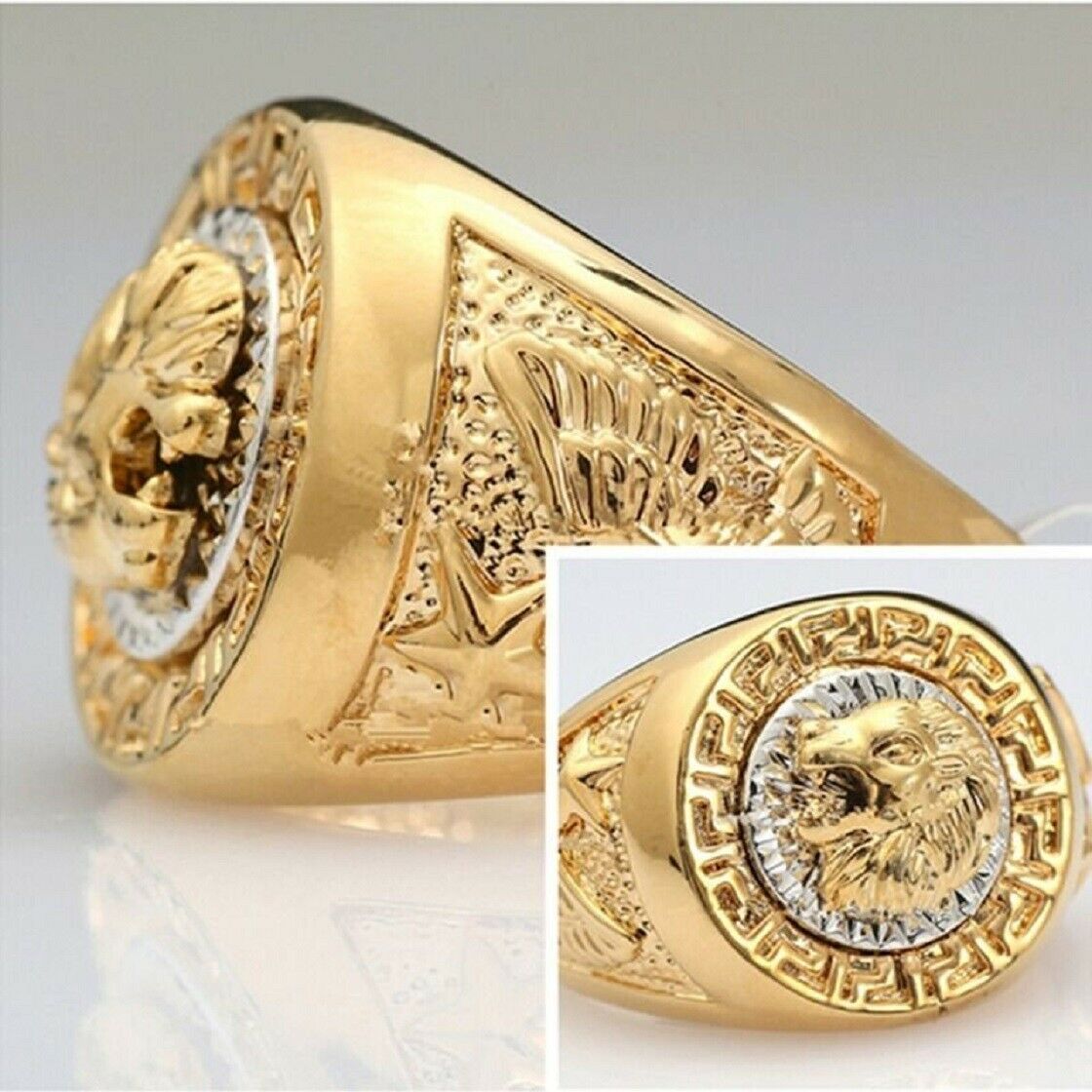 Mens Gold Filled Lion Head Medusa Great Wall Signet Rings