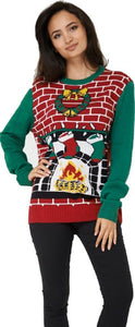 Unisex Ugly Christmas Green & Red Multi Fireplace Jumper