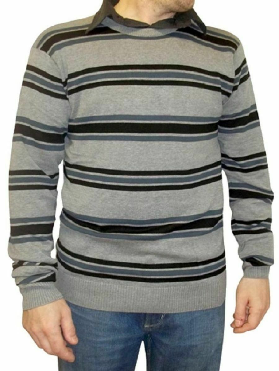 Grey & Black Multi Striped Cotton Rich Jumper