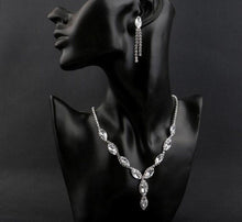 Load image into Gallery viewer, Clear Crystal Leaf V-shape Necklace &amp; Tassel Drop Earrings
