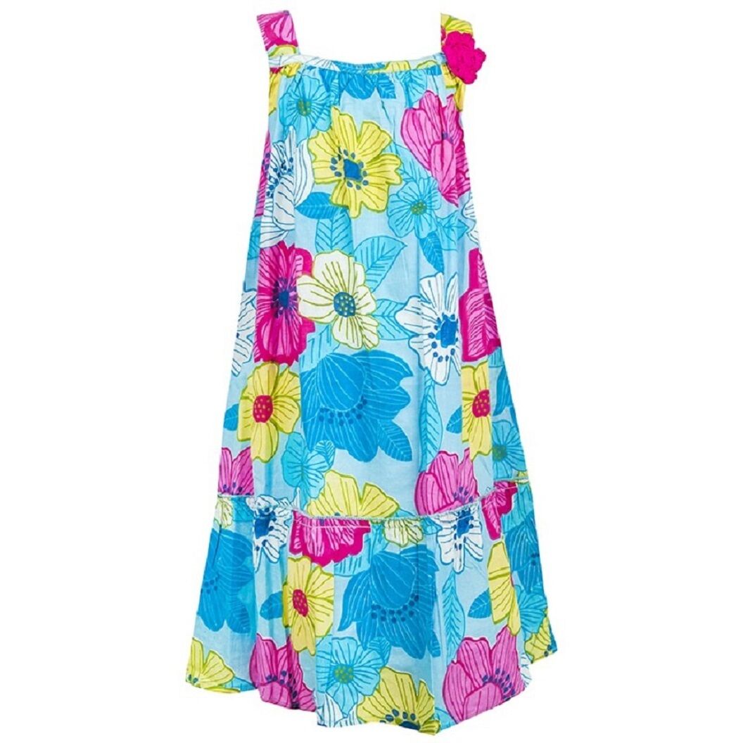 Blue Multi Floral Print Sleeveless Cotton Strappy Dress