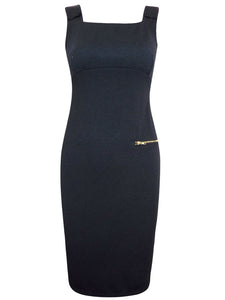 Black Pinny Pinafore Style Waist Gold Zip Dress