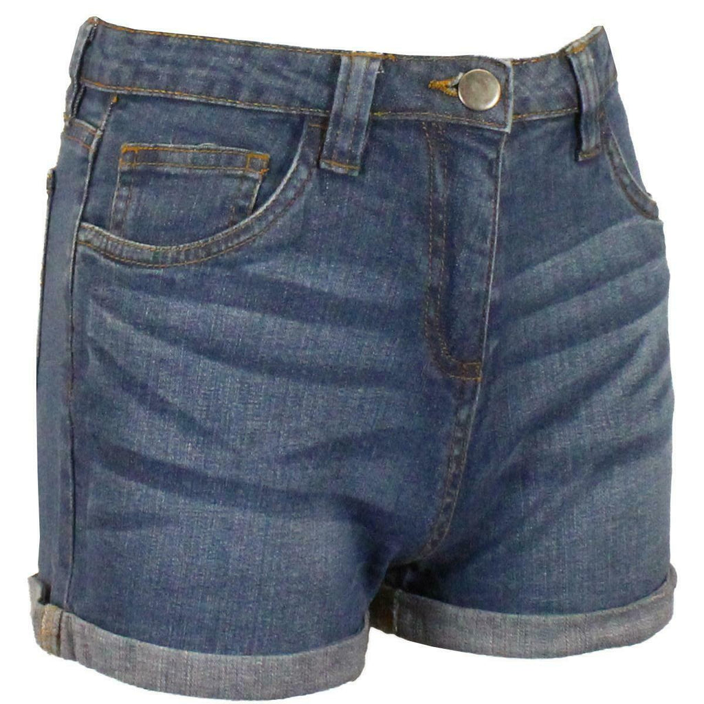 Girls Blue Crinkle Effect Turn Up Hem Summer Shorts