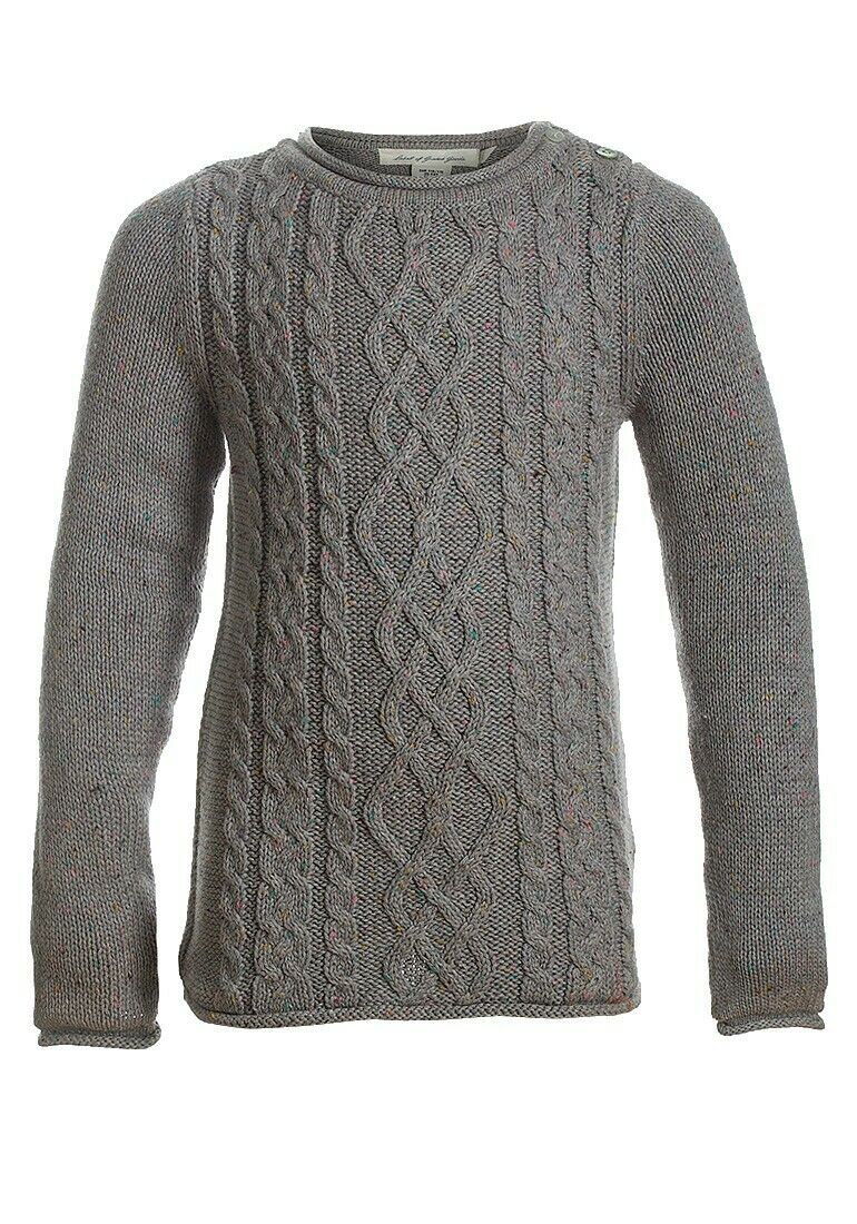 Girls Grey Cable Knit Triple Button Shoulder Cotton Jumper
