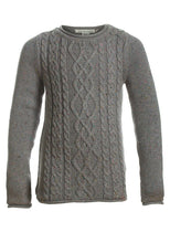 Load image into Gallery viewer, Girls Grey Cable Knit Triple Button Shoulder Cotton Jumper
