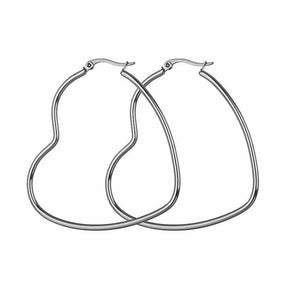 Bold Gold Silver Stainless Steel Heart Shape Hoop Earrings