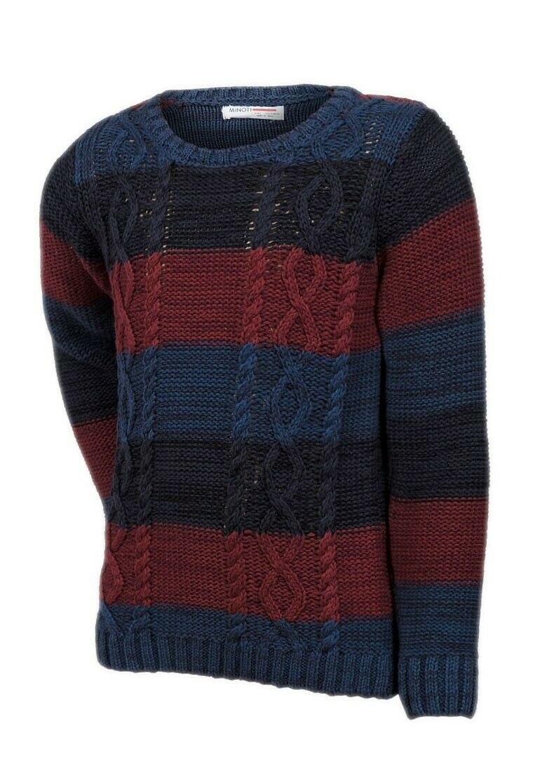 Boys Minoti Cable Knit Cotton Stripe Jumper