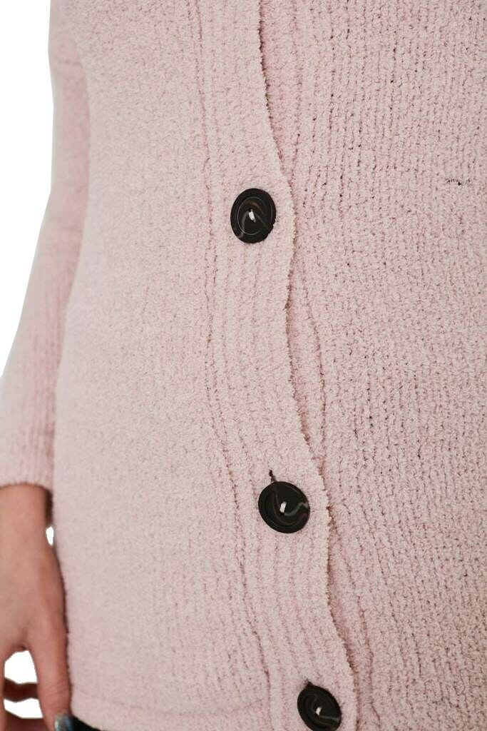 Pink Ribbed Soft Fluffy Fleece Cardigan