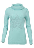 Mint Roll Neck Ribbed Knitted Star Embellished Jumper
