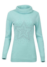 Load image into Gallery viewer, Mint Roll Neck Ribbed Knitted Star Embellished Jumper
