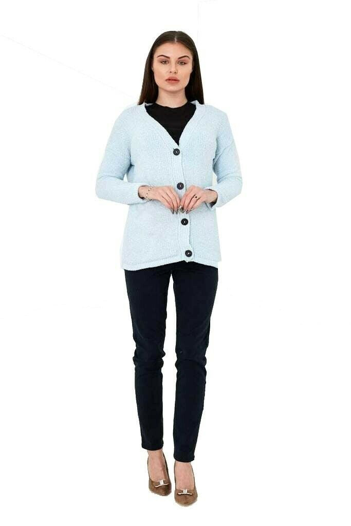 Blue Ribbed Soft Fluffy Fleece Cardigan