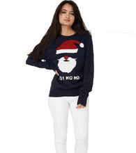 Load image into Gallery viewer, Unisex Navy Knitted YO HO HO Christmas Jumper
