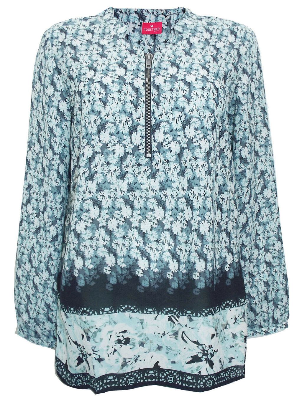 Multi Border Print Zip Front Long sleeve Top