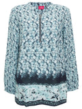 Multi Border Print Zip Front Long sleeve Top