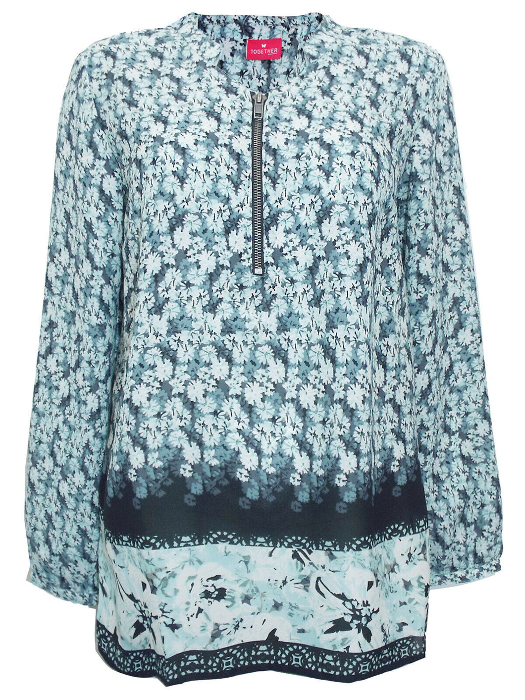 Multi Border Print Zip Front Long sleeve Top