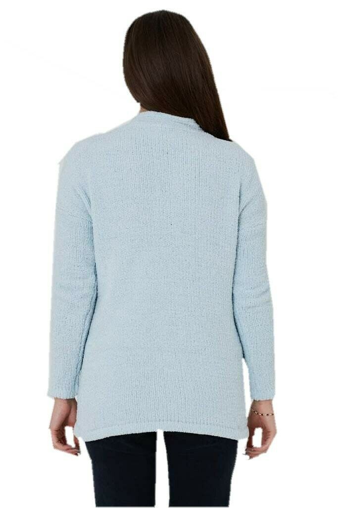 Blue Ribbed Soft Fluffy Fleece Cardigan