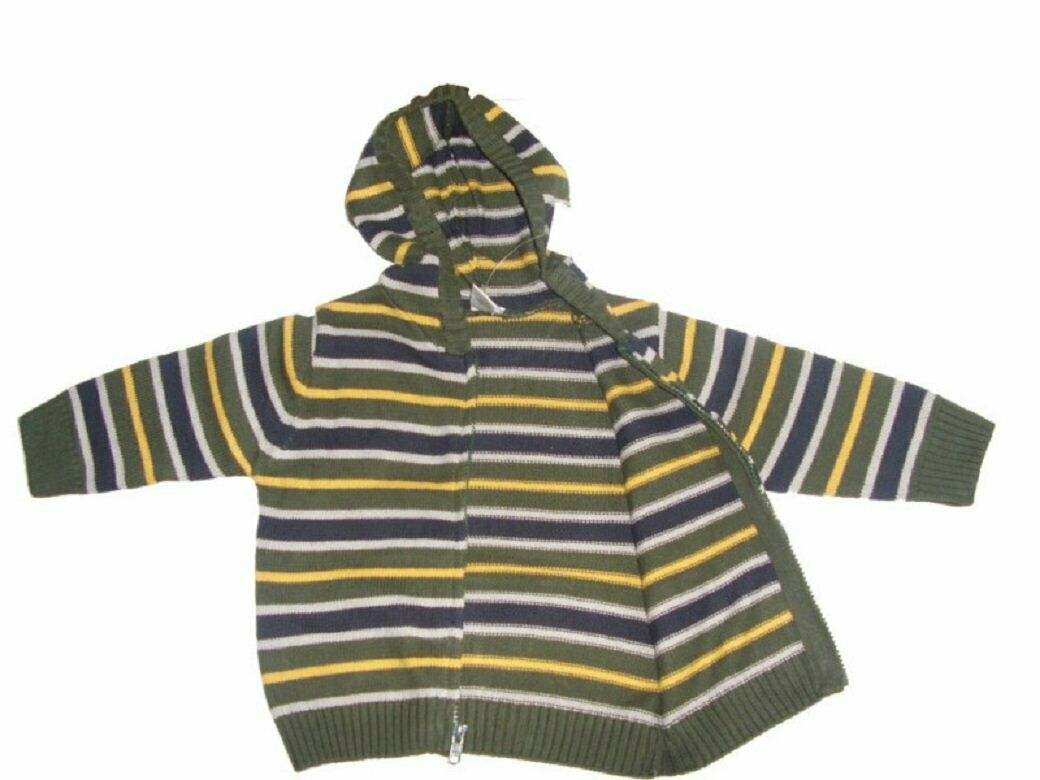 Dark Green Multi Striped Knitted Hooded Cardigan