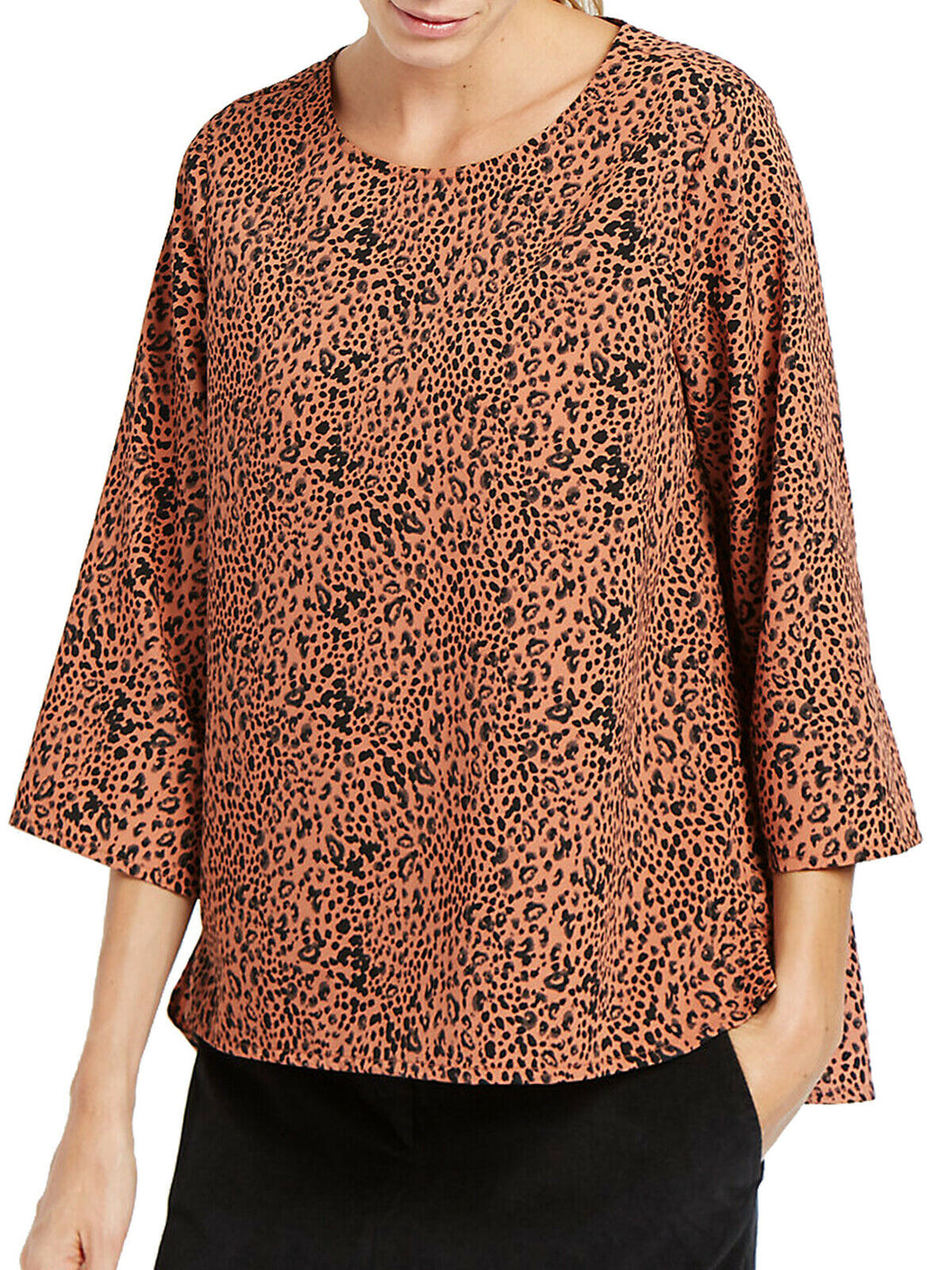 Orange Animal Print Dip Hem Relaxed Fit Blouse