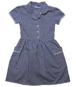 Navy Lace Trim Plain Collared Pocket Gingham