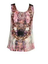 Load image into Gallery viewer, White &amp; Pink Multi Floral Chain Link Sleeveless Top
