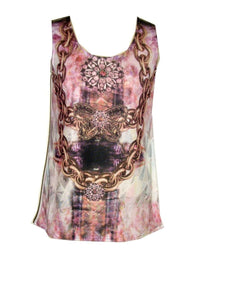 White & Pink Multi Floral Chain Link Sleeveless Top