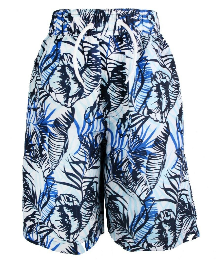 Boys Navy Multi Cargo Bay Leafy Bermuda Swimming Shorts