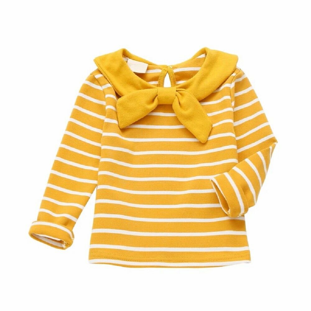 Blouse Mustard & White Stripe Bow Neck