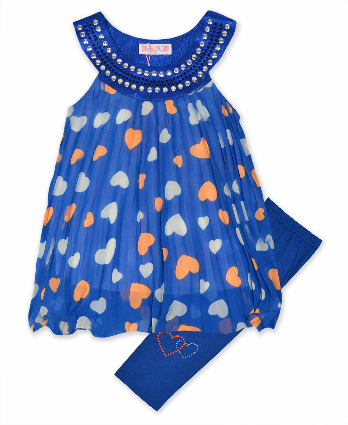 Girls Royal Blue Heart Print Chiffon Set