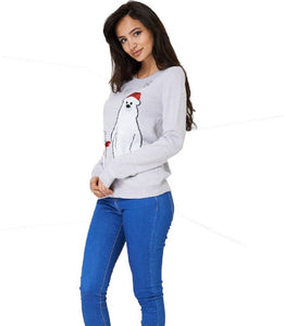 Unisex Adult Grey Seqiun Polar Bear  Knitted Christmas Jumper