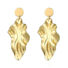 Load image into Gallery viewer, Bold Gold Plated Leafy Geomertric Dangle Drop Earrings
