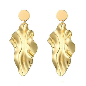 Bold Gold Plated Leafy Geomertric Dangle Drop Earrings