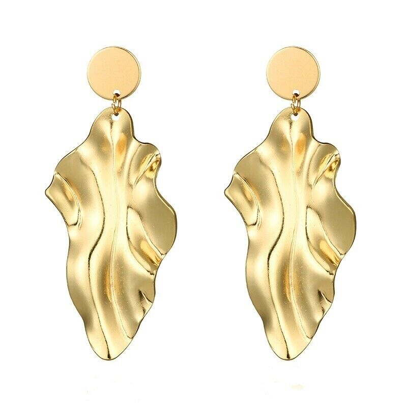 Bold Gold Plated Leafy Geomertric Dangle Drop Earrings