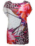 White Multi Floral Animal Print Cap Sleeve Top