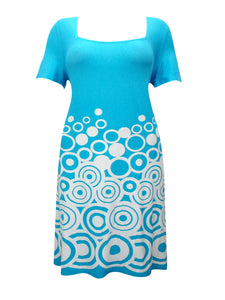 Sheego Blue & White Circle Border Print Dress